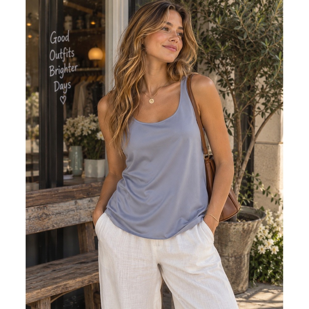 J.Crew Tank Top Womens XS Blue Satin Minimalist Office Wear